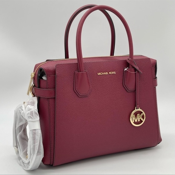 Michael Kors Handbags - Michael Kors Mercer Medium TZ belted Satchel Bag Ruby Red